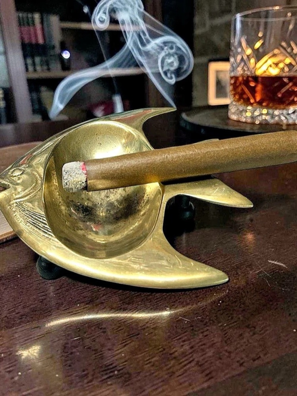 Vintage Brass Cigar Ashtray Fish Shape Trinket Dish